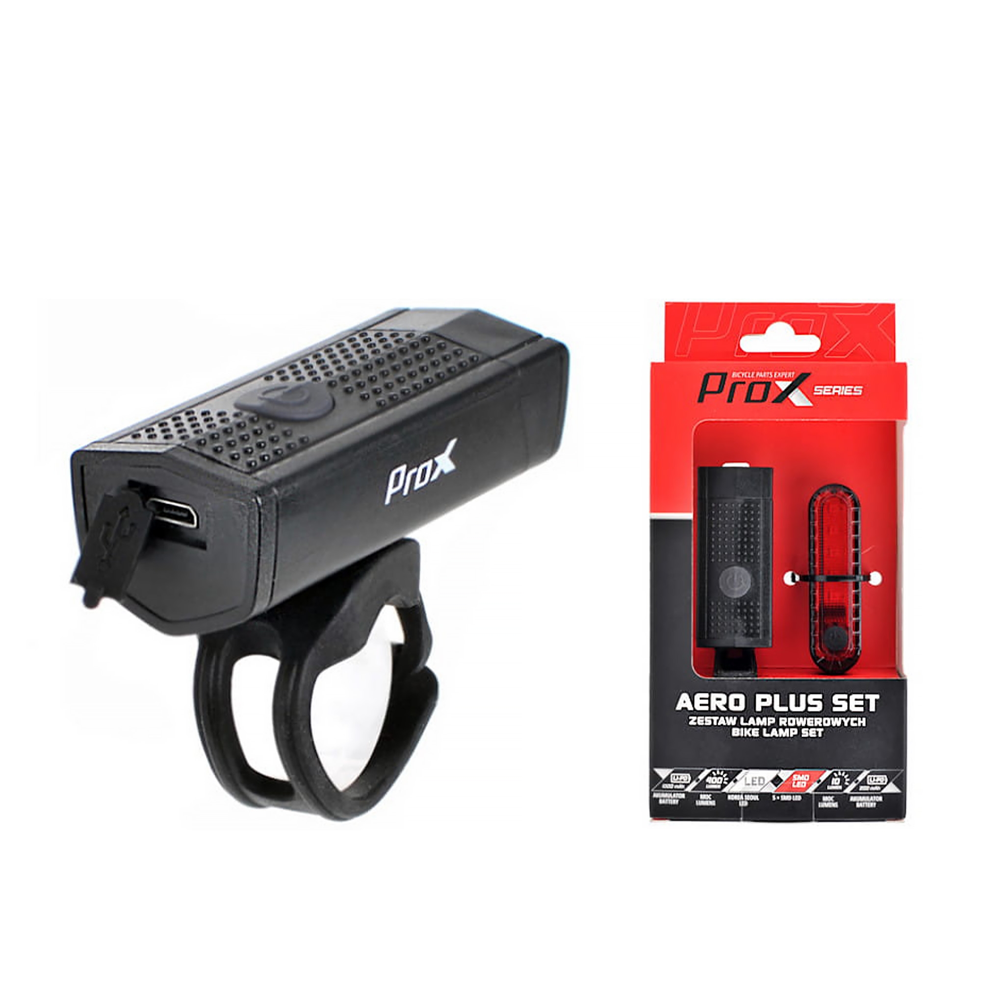 Zestaw lampek rowerowych PROX AERO PLUS USB